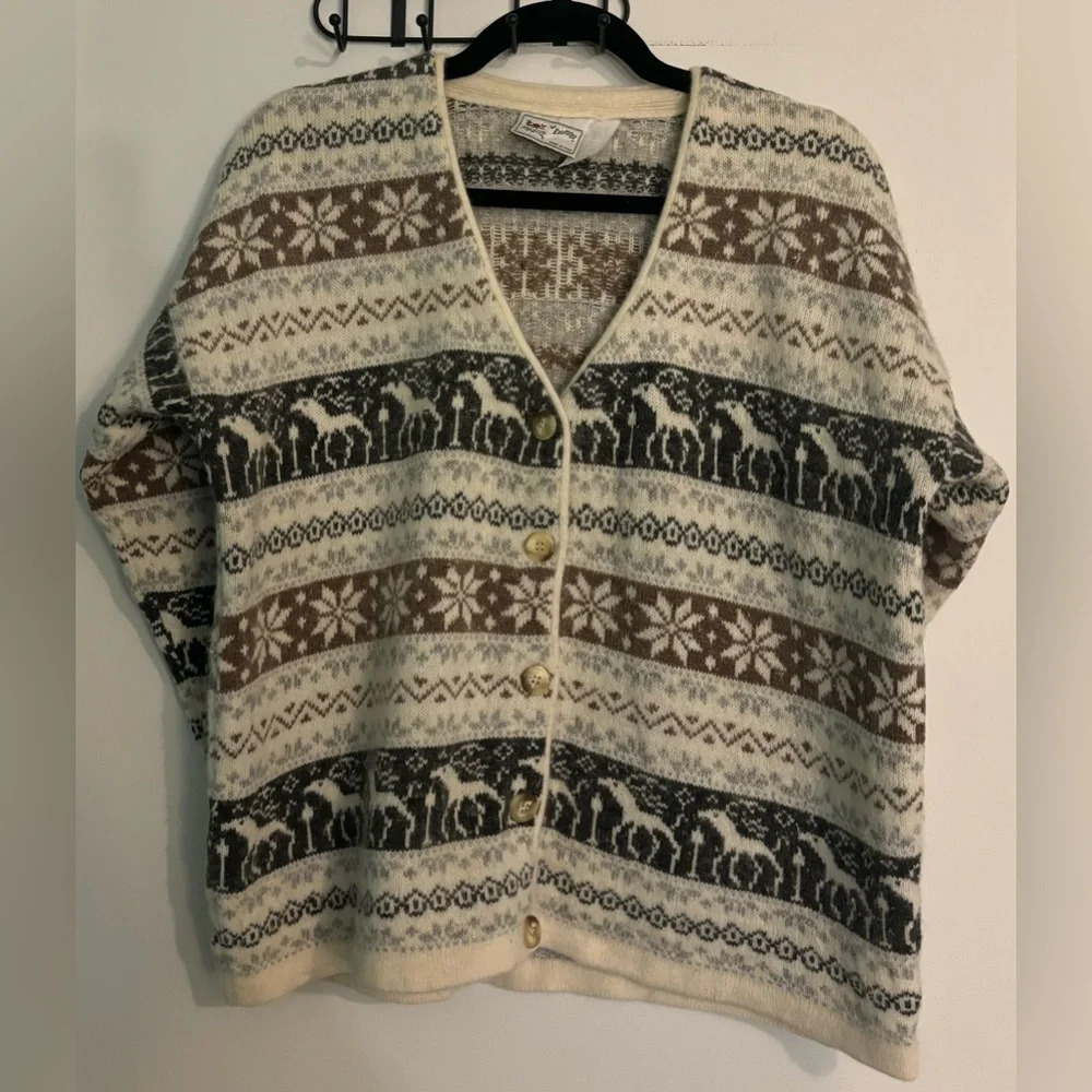 Vintage Maglia‎ Donna Womens Made in Italy Sz PM Fair Isle Cardigan Wool/Angora